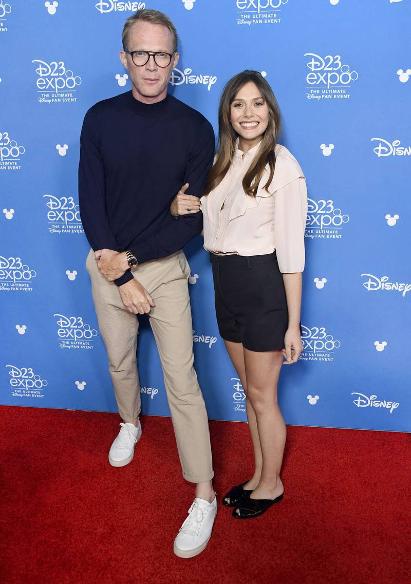 Paul Bettany and Elizabeth Olsen at the D23 Expo 2019 at Anaheim Convention Centre on August 23, 2019 in California. AFP