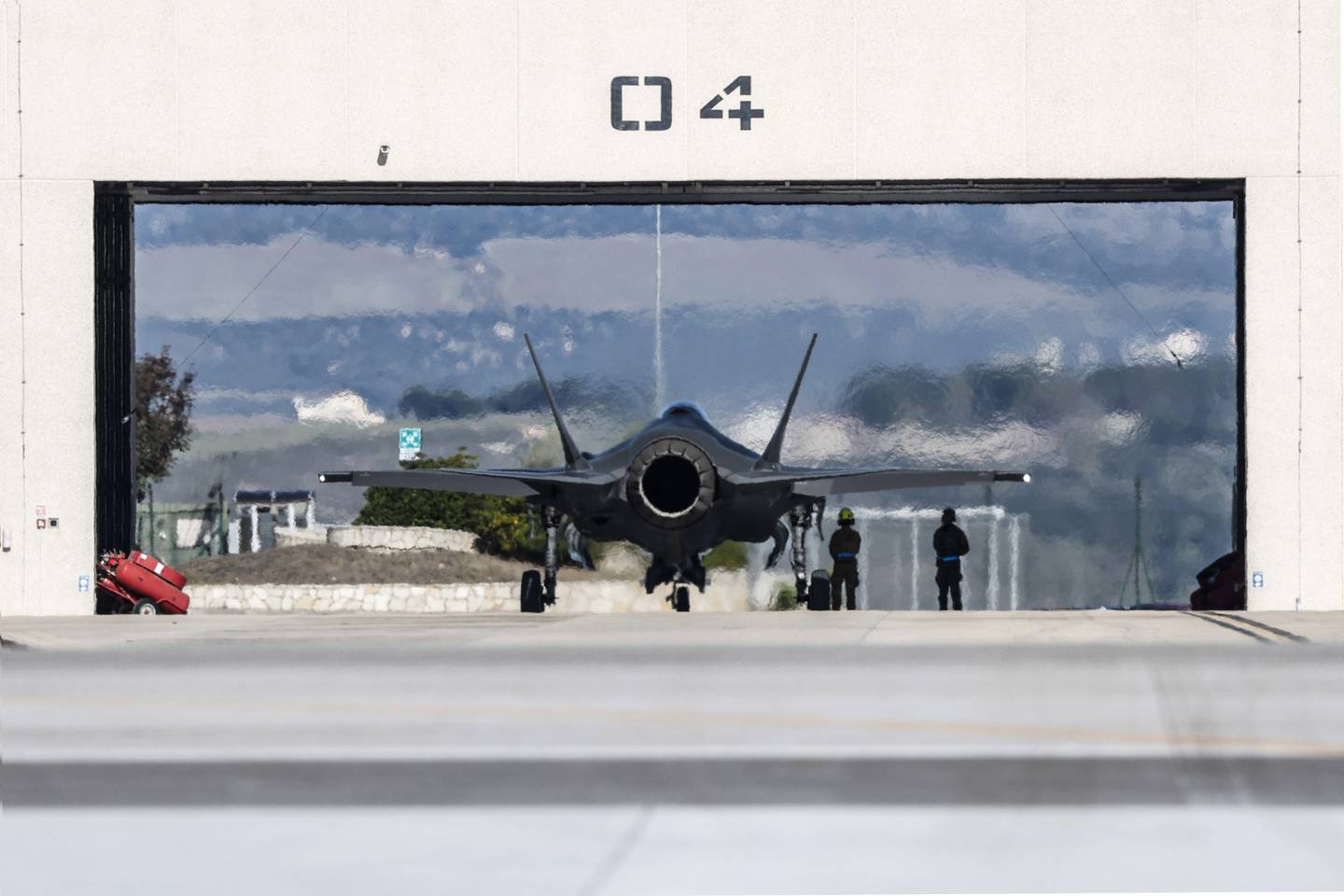 An Italian Air Force combat aircraft F-35 during exercise Falcon Strike 2022, in Amendola, Italy, on November 21. EPA