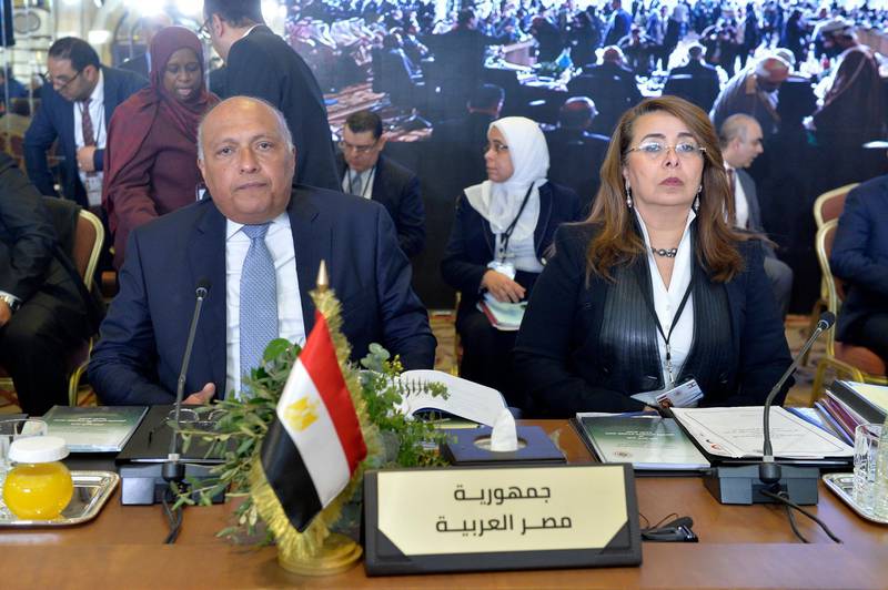 Egyptian Foreign Minister Sameh Shoukry, left, and Ghada Waly Egyptian Ministr of Social Solidarity.  EPA