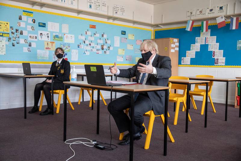 Prime Minister Boris Johnson visits Sedgehill School in south east London. Getty Images