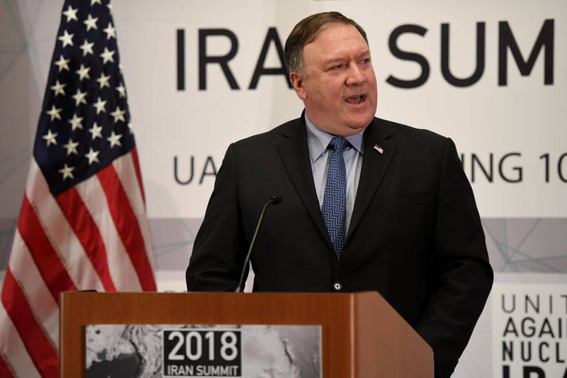 FILE PHOTO: U.S. Secretary of State Mike Pompeo speaks during the United Against Nuclear Iran Summit on the sidelines of the United Nations General Assembly in New York City, U.S. September 25, 2018. REUTERS/Darren Ornitz/File Photo