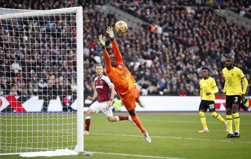 Chelsea goalkeeper Edouard Mendy fails to stop Arthur Masuaku's miss-hit cross hitting the back of the net and hand West Ham United a 3-2 Premier League win at the London Stadium on Saturday, December 4. Reuters