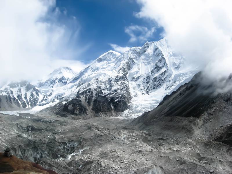 The Khumbu Glacier in Nepal. 