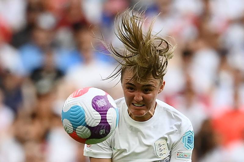 England's midfielder Georgia Stanway eyes the ball. AFP