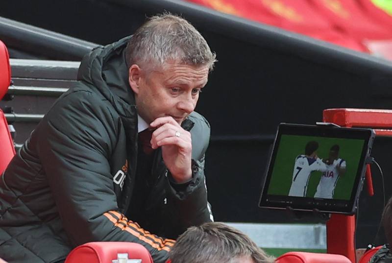 Manchester United manager Ole Gunnar Solskaer cuts a forlorn figure during the 6-1 thrashing at home to Spurs. Reuters