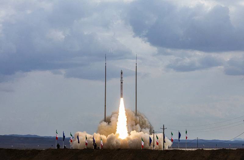 The launch of Iran's Ghaem-100 satellite from an undisclosed location on November 5. Iran says it has a hypersonic missile capable of penetrating all defence systems. AFP
