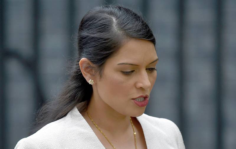 FILE PHOTO: Britain's Employment Minister Priti Patel, leaves after a cabinet meeting in Downing Street in central London, Britain June 27, 2016.   REUTERS/Toby Melville/File Photo