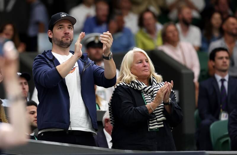 Alexis Ohanian, husband of Serena Williams, watches his wife in Wimbledon action against Harmony Tan. Getty Images