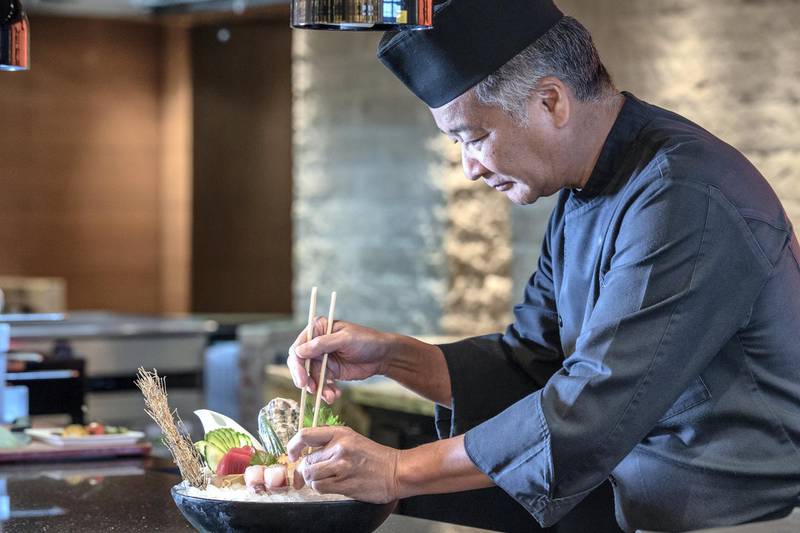 Chef Ando Takashi at Tori No Su serves some of the best Japanese food in Abu Dhabi. 