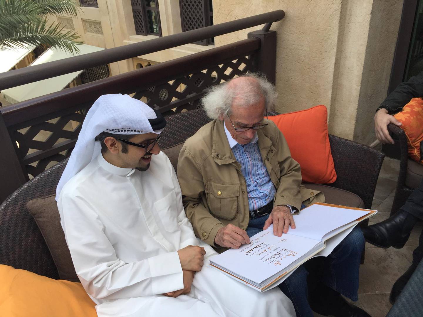 Sultan Sooud Al Qassemi with the artist Christo in 2015. Courtesy Sultan Sooud Al Qassemi