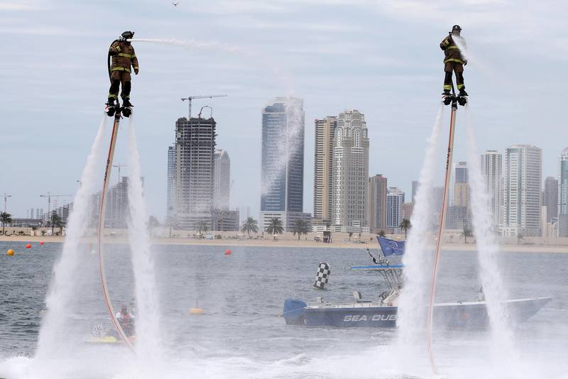 Dubai Civil Defence has introduced the Dolphin system to tackle marine blazes using jet skis. Courtesy Dubai International Marine Club

