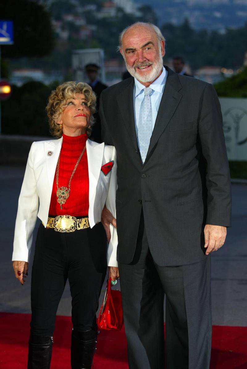 Monte Carlo, Monaco - May 13:  Sean and Michelline Connery arrive for the Laureus Sport for Good Foundation Dinner at the Salles des Etoiles in the Sporting Club in Monte Carlo, Monaco on May 13 2002. The 3rd annual Laureus World Sports Awards will be held on May 14. Established by Founding Patrons DaimlerChrysler and Richemont, the Awards honours the achievements of the world's greatest sportsmen and women. DIGITAL IMAGE (Photo by Ian Walton/Copyright Laureus/Getty Images) 