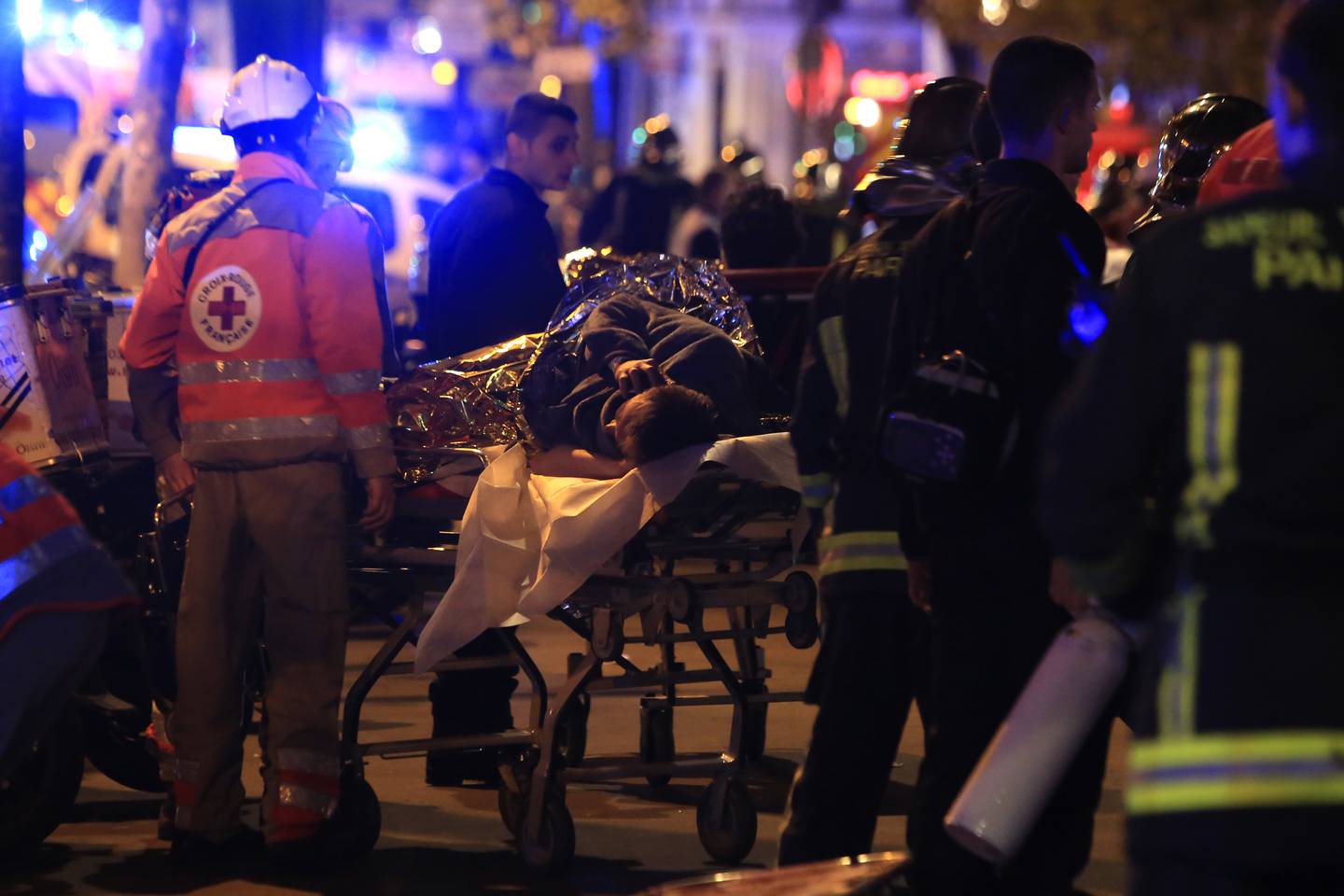 The aftermath of the shooting outside the Bataclan theatre in Paris in 2015. AP Photo