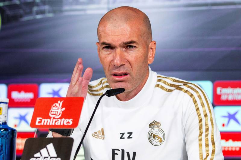 Zinedine Zidane speaks during a press conference at Valdebebas sports city in Madrid. EPA