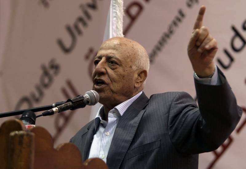 Mr Qurei at a press conference in Abu Dis in the West Bank, near Jerusalem, in January 2011. Reuters