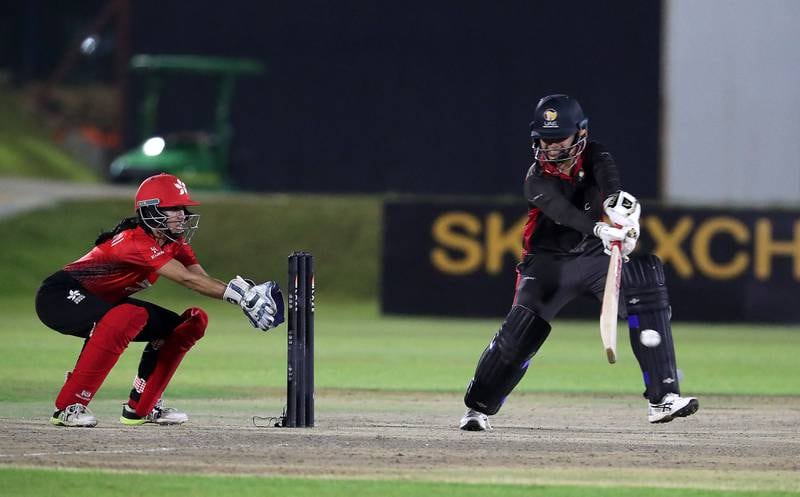 Chaya Mughal of UAE in action with the bat. UAE beat Hong Kong by seven wickets.