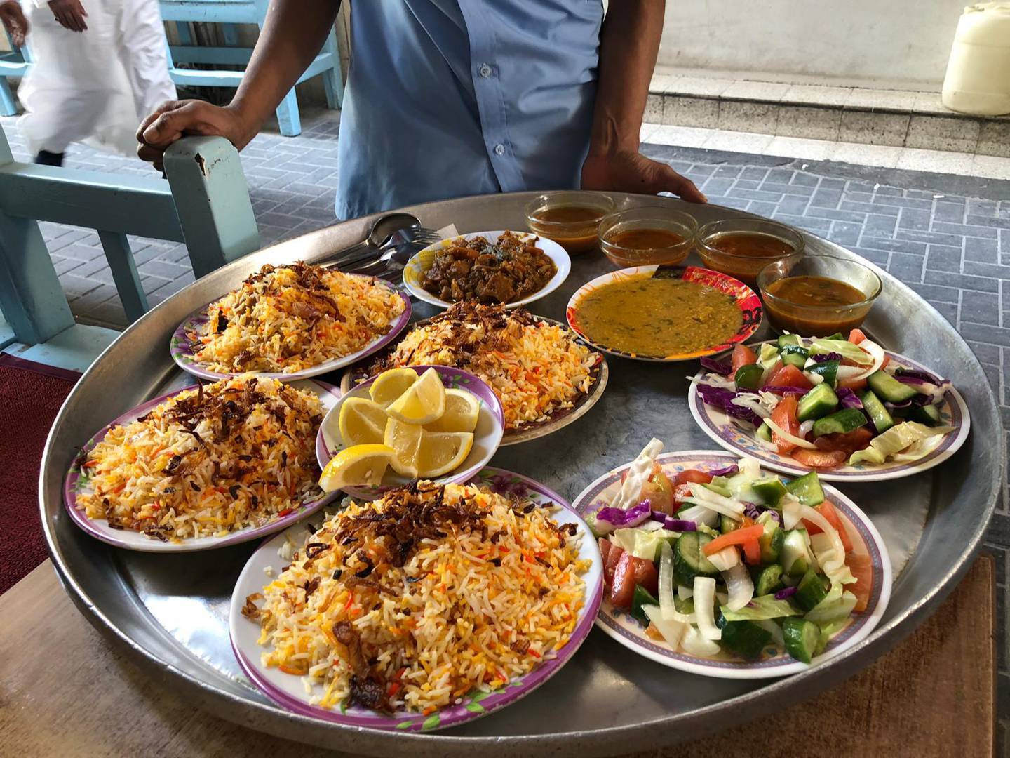 A traditional lunch at Haji’s Café, one of Bahrain's oldest eateries. Sophie Prideaux / The National 