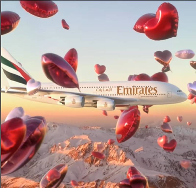 Emirates has released a new video in celebration of Valentine's Day. Photo: Instagram / Emirates
