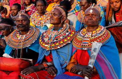 Maasai women attend a memorial service for late former Kenya's President Daniel arap Moi at the Nyayo Stadium in Nairobi, Kenya.  Reuters