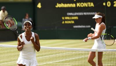 Tennis - Wimbledon - London, Britain - July 13, 2017   Venus Williams of the U.S. celebrates winning the semi final match against Great Britain’s Johanna Konta    REUTERS/Tony O'Brien
