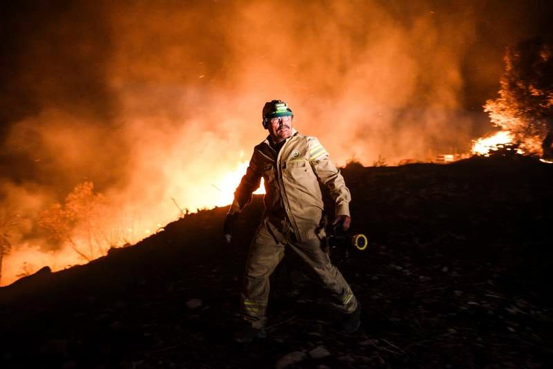 A firefighter tackles a bushfire at Kirli in Turkey's Antalya province.