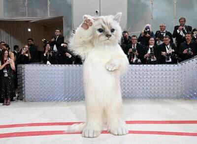 Jared Leto attends as Choupette, Lagerfeld's cat. AP