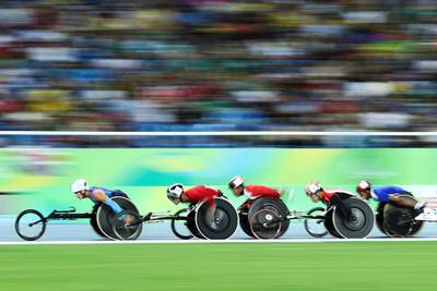 Athletes compete in the Men’s 5,000m T54 heat. Hagen Hopkins / Getty Images
