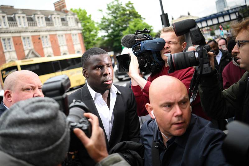 West Ham's French defender Kurt Zouma arrives at the Thames Magistrates' Court, in London, on June 1, 2022 to attend his sentencing for kicking and slapping his cat in a video posted on the social network Snapchat.  (Photo by Daniel LEAL  /  AFP)