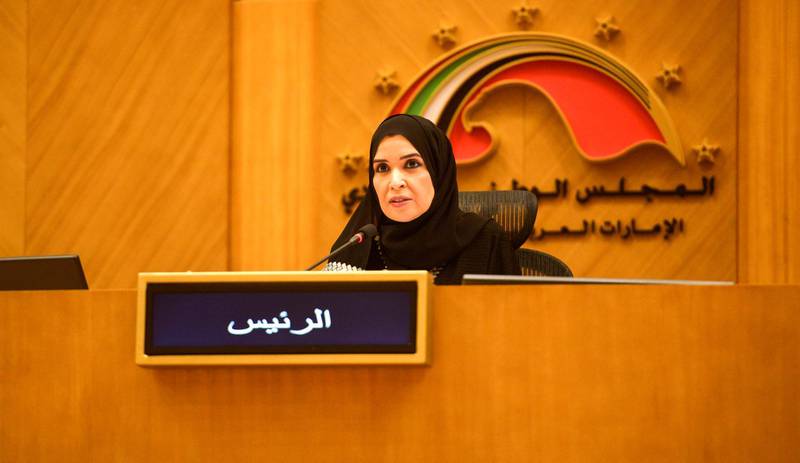 Abu Dhabi, United Arab Emirates -  Dr. Amal Al Qubaisi, speaker at the Federal Council meeting in the Federal National Council for VAT implementation on December 19, 2017. (Khushnum Bhandari/ The National)
