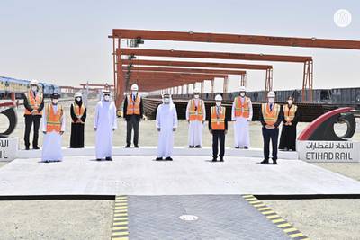 Sheikh Theyab joined officials at the Etihad Rail site in Seih Shuaib