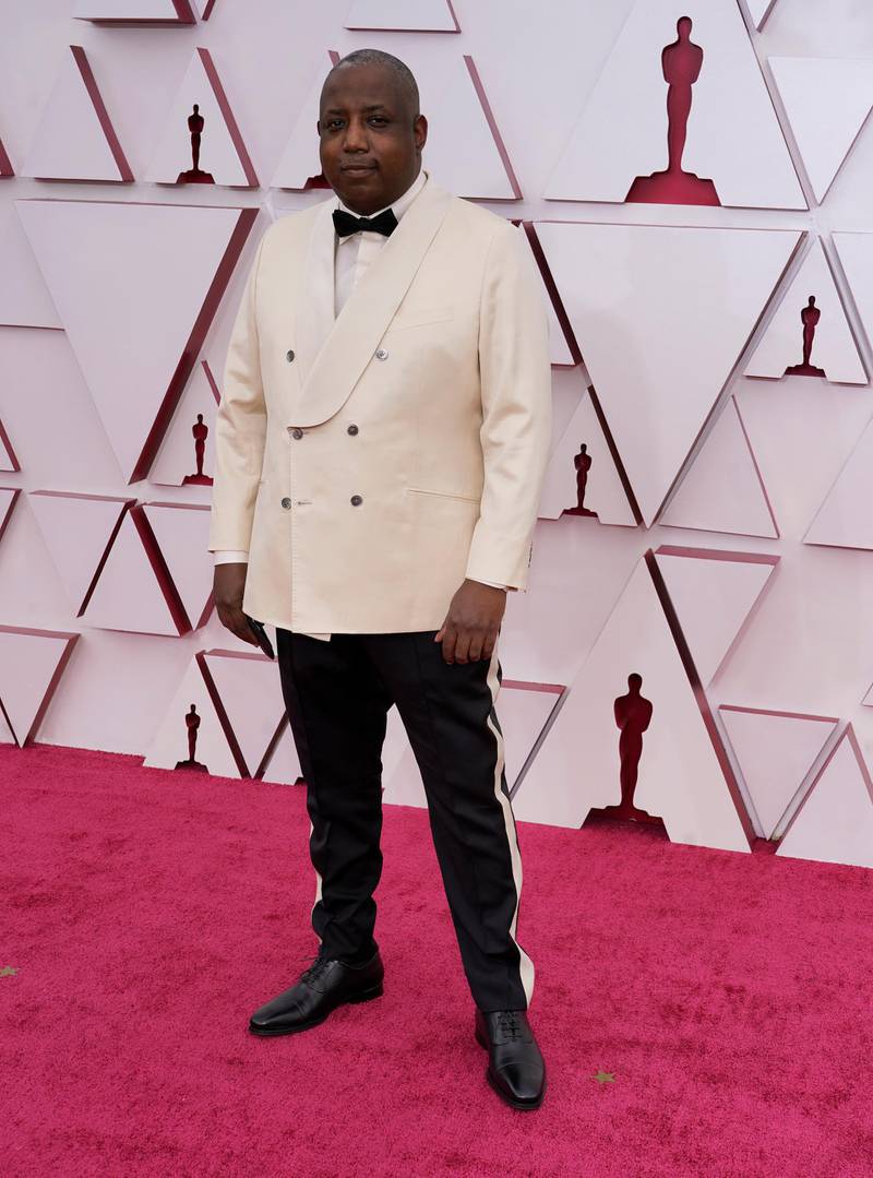 Kemp Powers arrives at the 93rd Academy Awards at Union Station in Los Angeles, California, on April 25, 2021. AP
