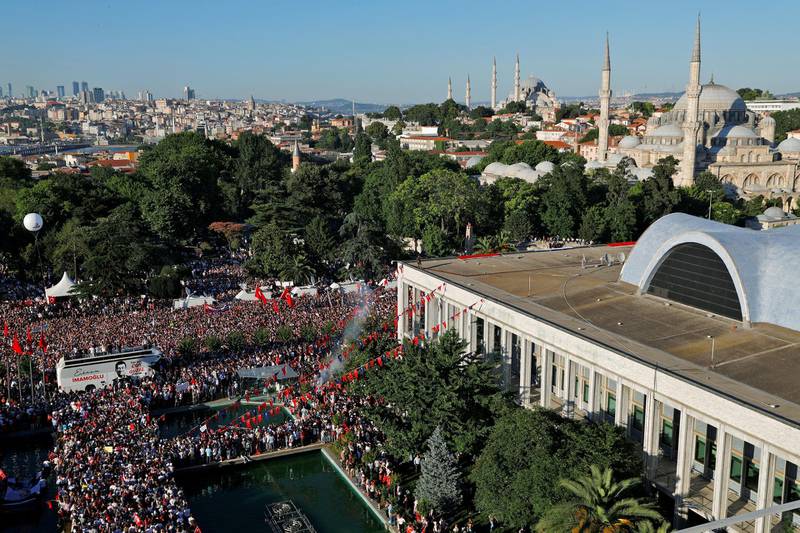 Imamoglu supporters surround the Istanbul city hall. Reuters