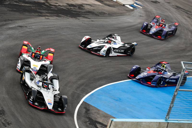 Oliver Rowland leads Lucas Di Grassi, Sam Bird, Maximilian Gunther, and Robin Frijns. Getty Images