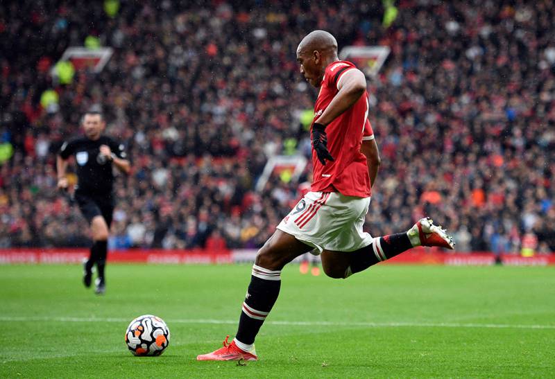 Manchester United striker Anthony Martial shoots to score against Everton. AFP