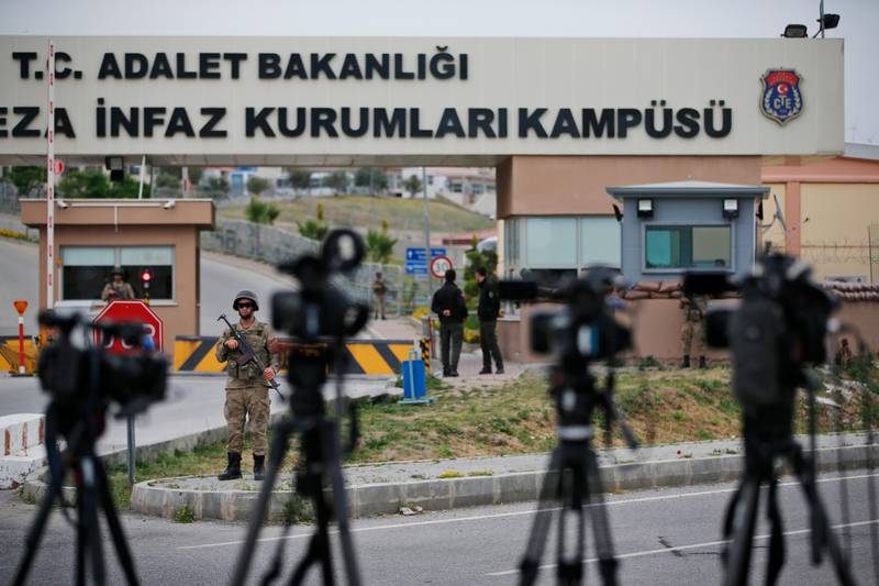 Cameras of members of the media are placed across from the prison complex in Aliaga, Izmir province, western Turkey, where jailed Andrew Craig Brunson appeared for his trial at a court inside the complex, Monday, April 16, 2018. Brunson, 50, a US evangelical pastor from North Carolina, was arrested in December 2016 for alleged links to both an outlawed Kurdish insurgent group and the network of the U.S.-based Muslim cleric who Turkey blames for masterminding a failed military coup that year. He has denied all allegations. The court adjourned trial until May 7, 2018 and ruled that Brunson remain in custody until then. (AP Photo/Lefteris Pitarakis)