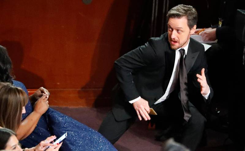 James McAvoy goofs around before the start of the show. Photo: Reuters
