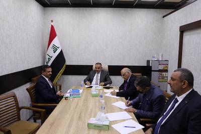Iraqi Prime Minister Mustafa Al Kadhimi meets security officials in the southern province of Maysan.
