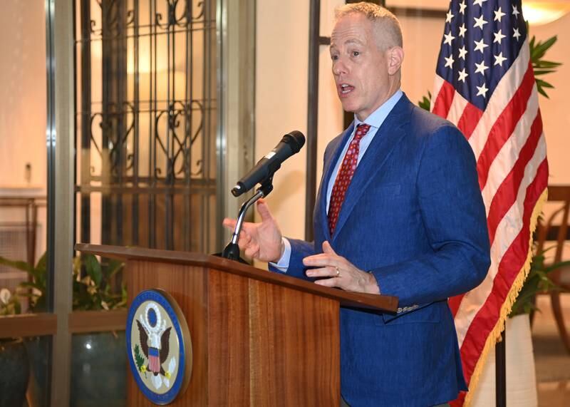 Michael Ratney, President Joe Biden's nominee for US ambassador to Saudi Arabia speaking at the 245th US Independence Day Event at the US Embassy Jerusalem. 
Photo: US Embassy Jerusalem
