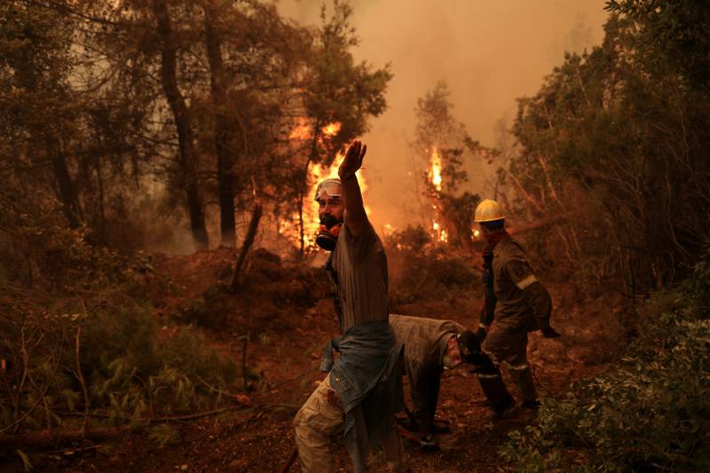 A bushfire burns in the village of Galatsona, Greece.