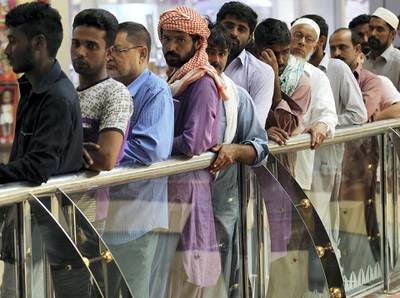 Abu Dhabi, September, 25, 2018: Amnesty seekers waiting for their turn at the Tasheel centre at Al Raha Mall in Abu Dhabi. Satish Kumar for the National/ Story by Haneen Dajani
