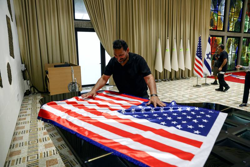The stars and stripes are put in place. Reuters