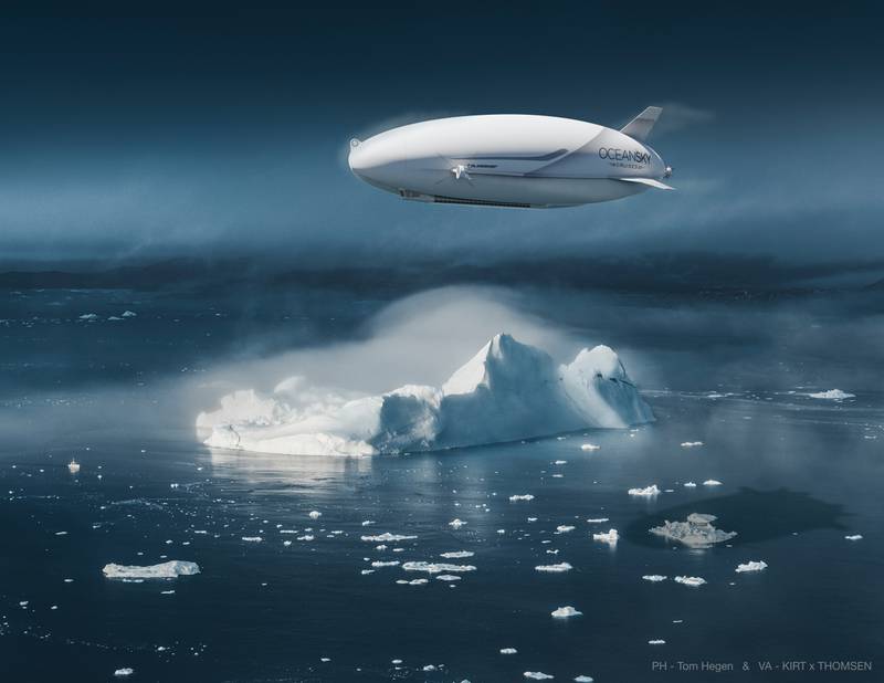 A rendering of an OceanSky airship at the North Pole. All photos: Hybrid Air Vehicles and Design Q