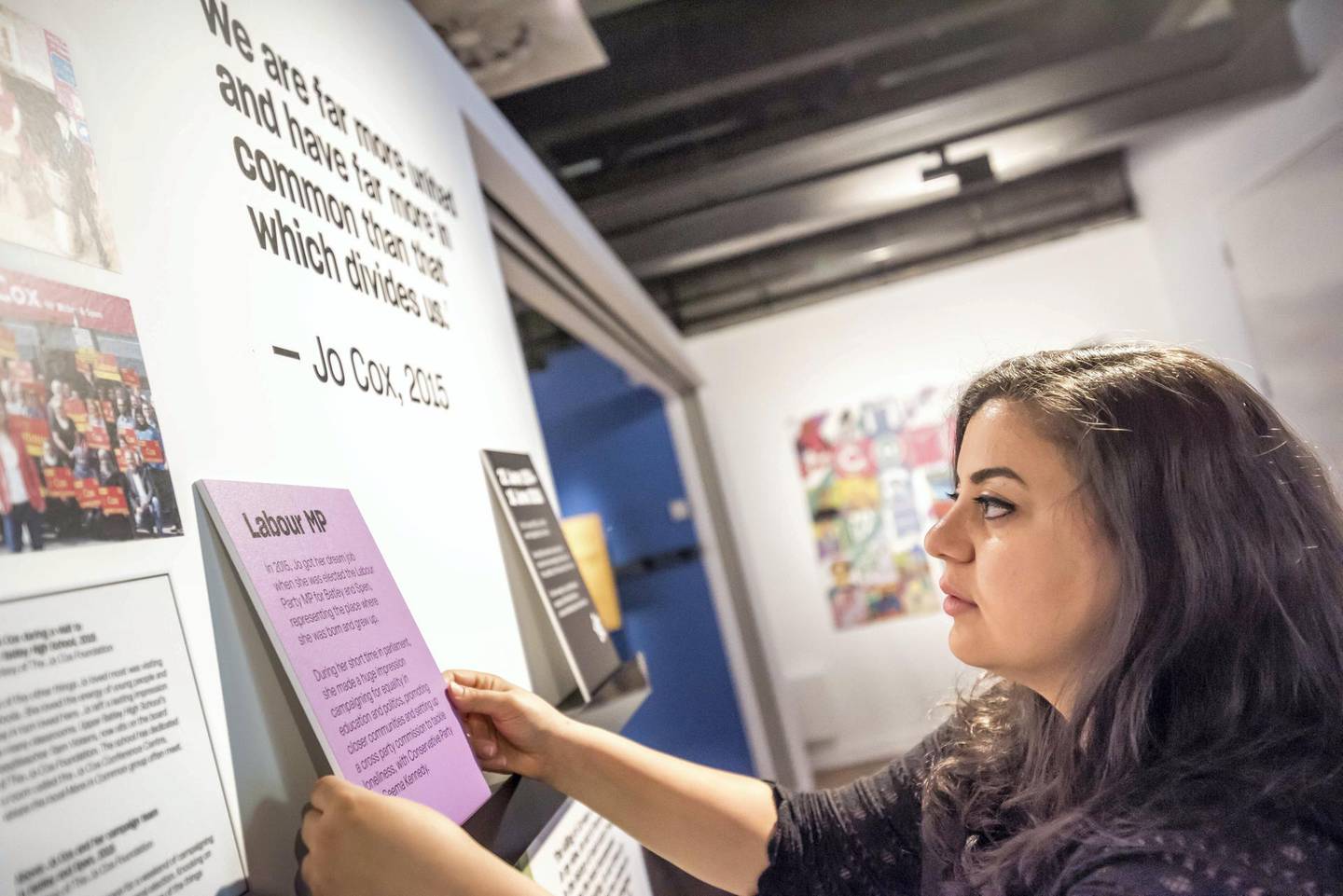 PHM CultureLabs Project Manager Abir Tobji, More in Common - in memory of Jo Cox exhibition at People's History Museum. Photo: People’s History Museum  