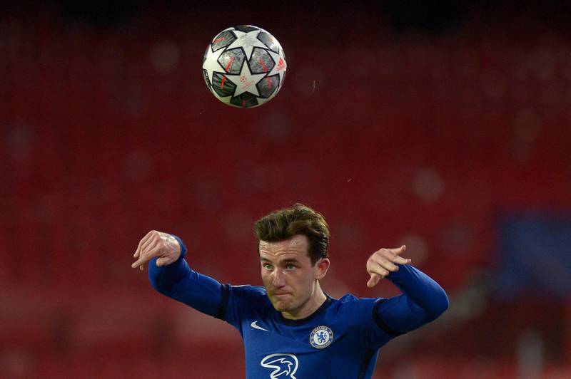 Chelsea defender Ben Chilwell heads the ball. AFP