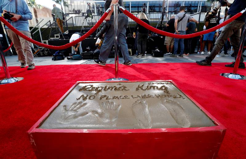 The hand and footprint of Regina King. Reuters