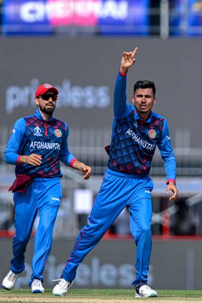 Afghanistan's Mujeeb Ur Rahman successfully appeals for LBW against New Zealand's Devon Conway. AFP