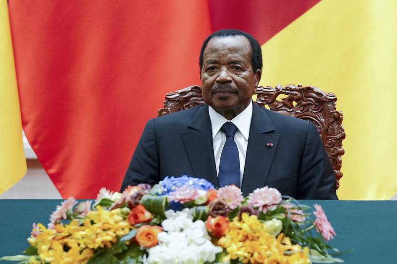 President of Cameroon Paul Biya with Chinese President Xi Jinping (not pictured) attend a signing ceremony at The Great Hall Of The People in Beijing, China March 22, 2018. Lintao Zhang/Pool via Reuters *** Local Caption *** Paul Biya - RC141F564180