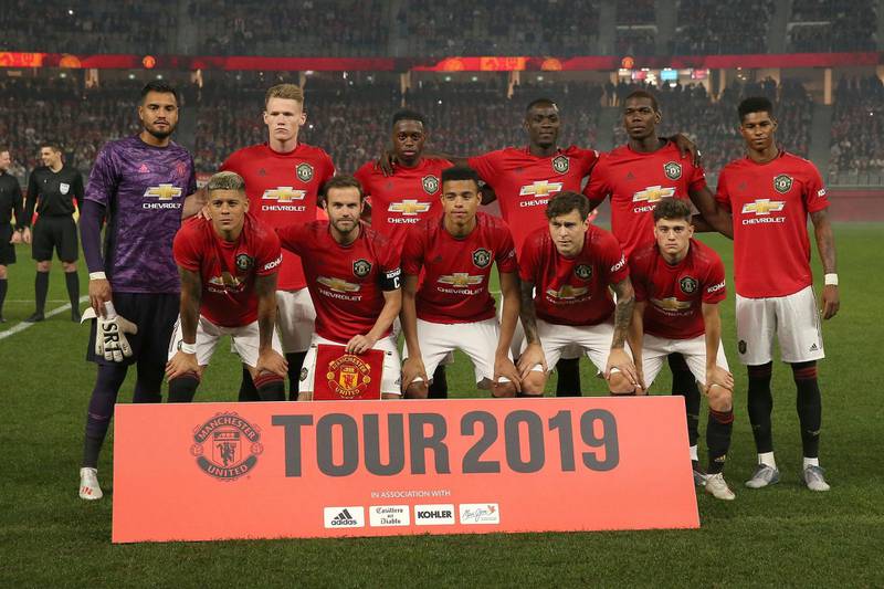 United pose for a team picture before their clash with Leeds. Getty