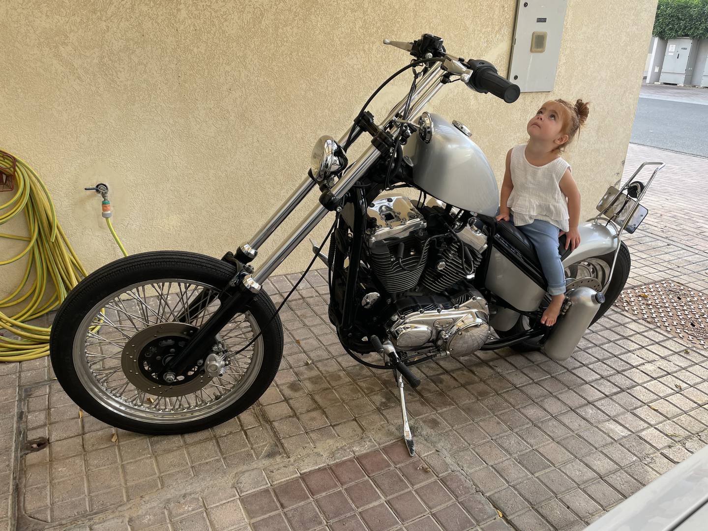 Del Gasan's daughter Ava, 3, is already into motorbikes. Photo: Del Gasan