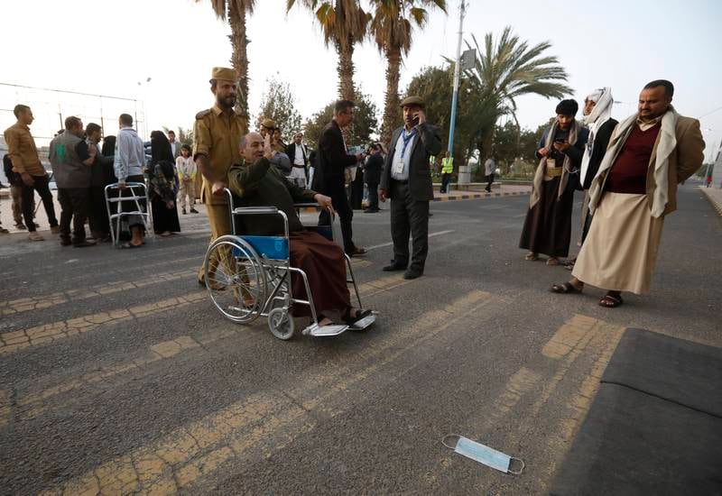 Passengers arrive to board the Yemenia Airways plane on Monday. Flights out of the Houthis-held Sanaa International Airport were resumed for the first time since 2016 as part of a UN-brokered truce. EPA